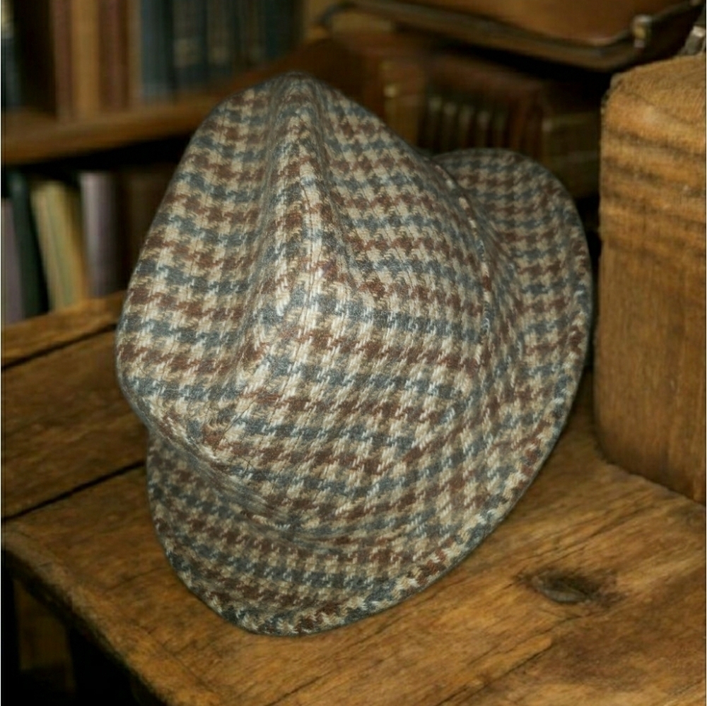 Y2K Grandpa Hat Vintage Fedora Bucket Wool Checked Tweed Houndstooth Unisex
